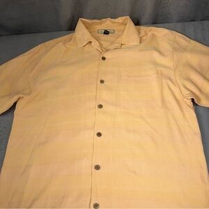 Tommy Bahama Relax Textured Silk Camp Shirt  Orange Peach Striped M 47” Chest